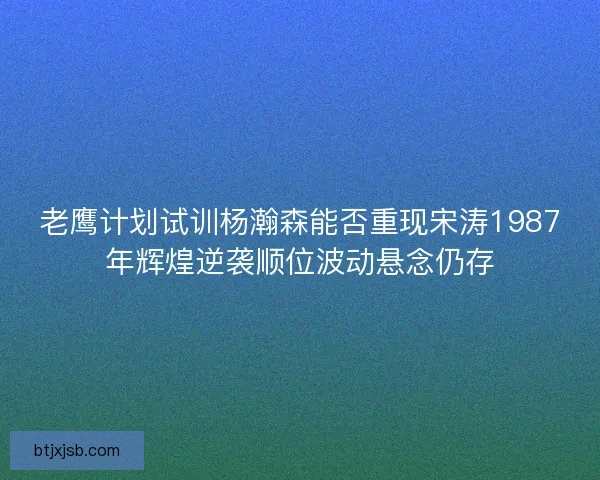 老鹰计划试训杨瀚森能否重现宋涛1987年辉煌逆袭顺位波动悬念仍存
